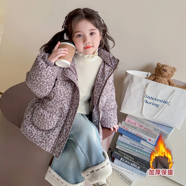 加厚女童棉服2025新款儿童夹棉加绒小童连帽上衣宝宝秋冬外套棉袄