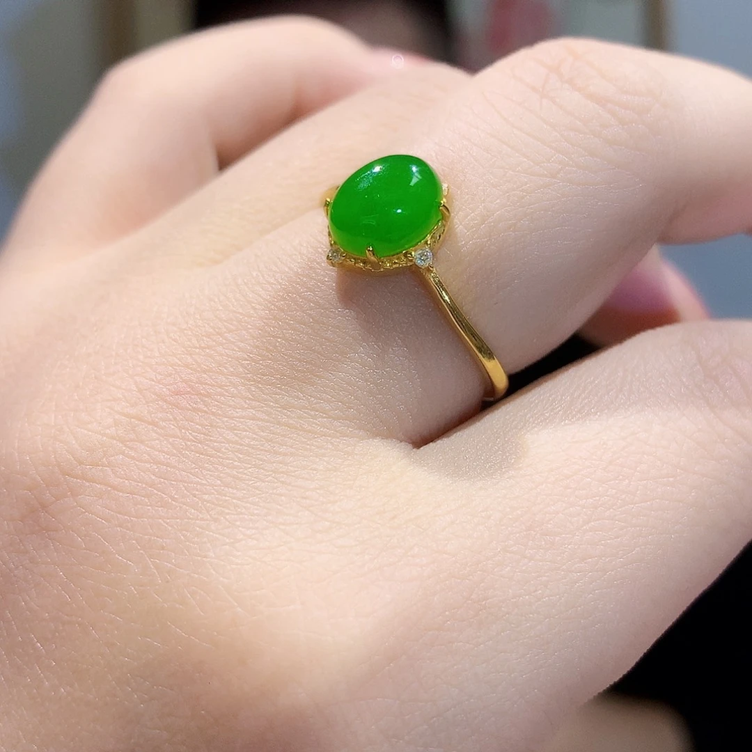 和田玉（碧玉）戒指银S925镀金镶嵌
