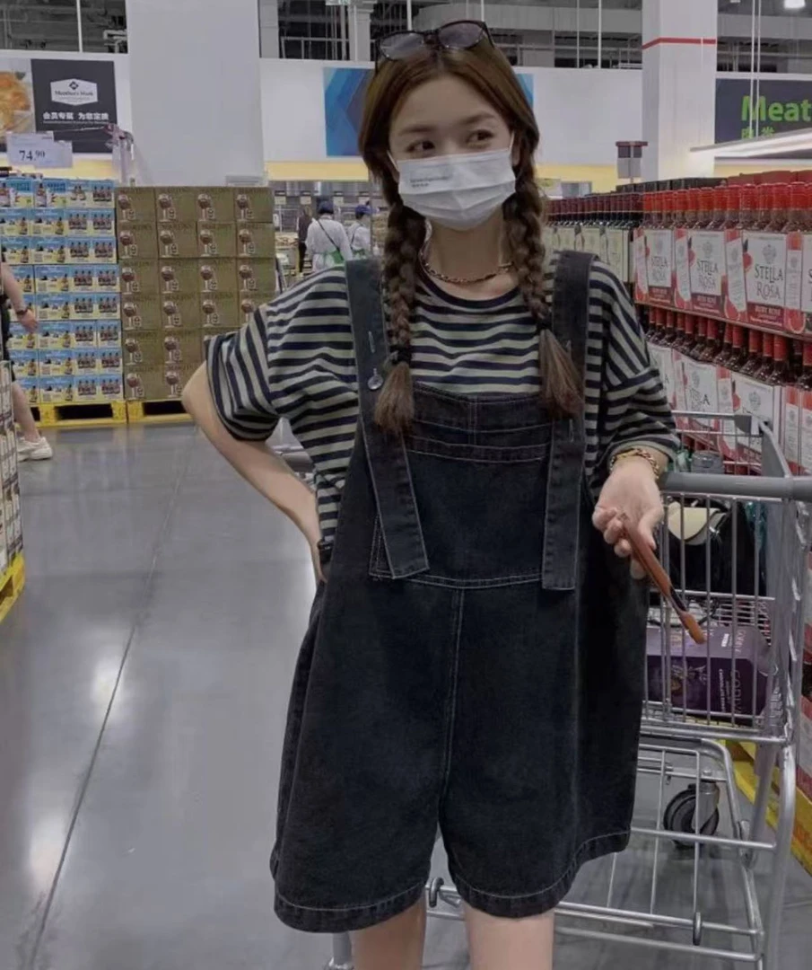 甜奶系牛仔背带裤6621女夏薄款小个子宽松网红减龄炸街