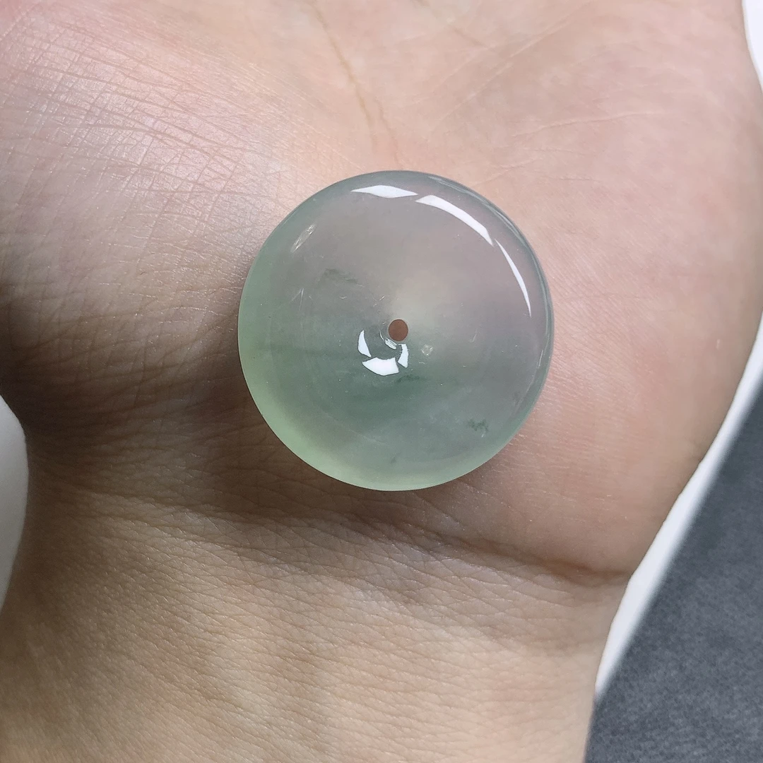 冰润飘花平安扣缅甸翡翠玉坠 玉质细腻 底妆干净 尺寸26.7/6mm