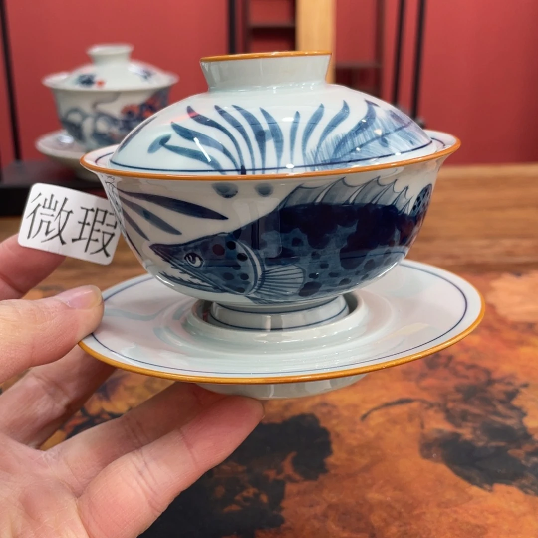 釉下手绘茶具微瑕