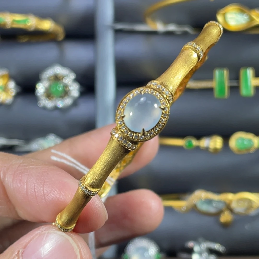 翡翠银S925镀金镶嵌手镯