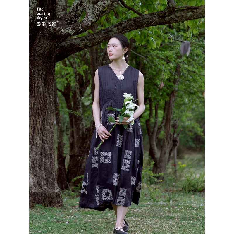 游尘衣物/苎麻刺绣背心裙
