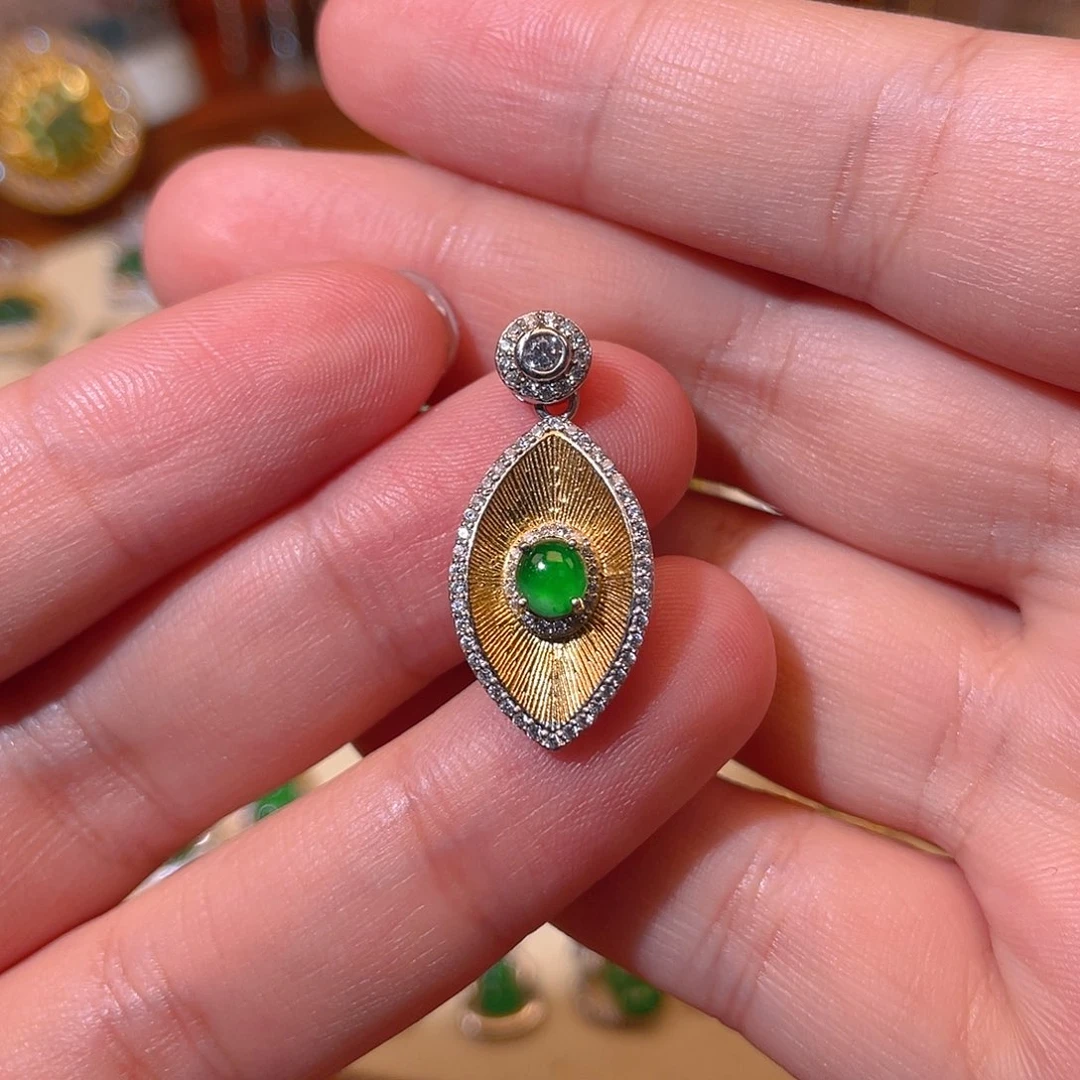 吊坠(不含链)银S925镶嵌翡翠
