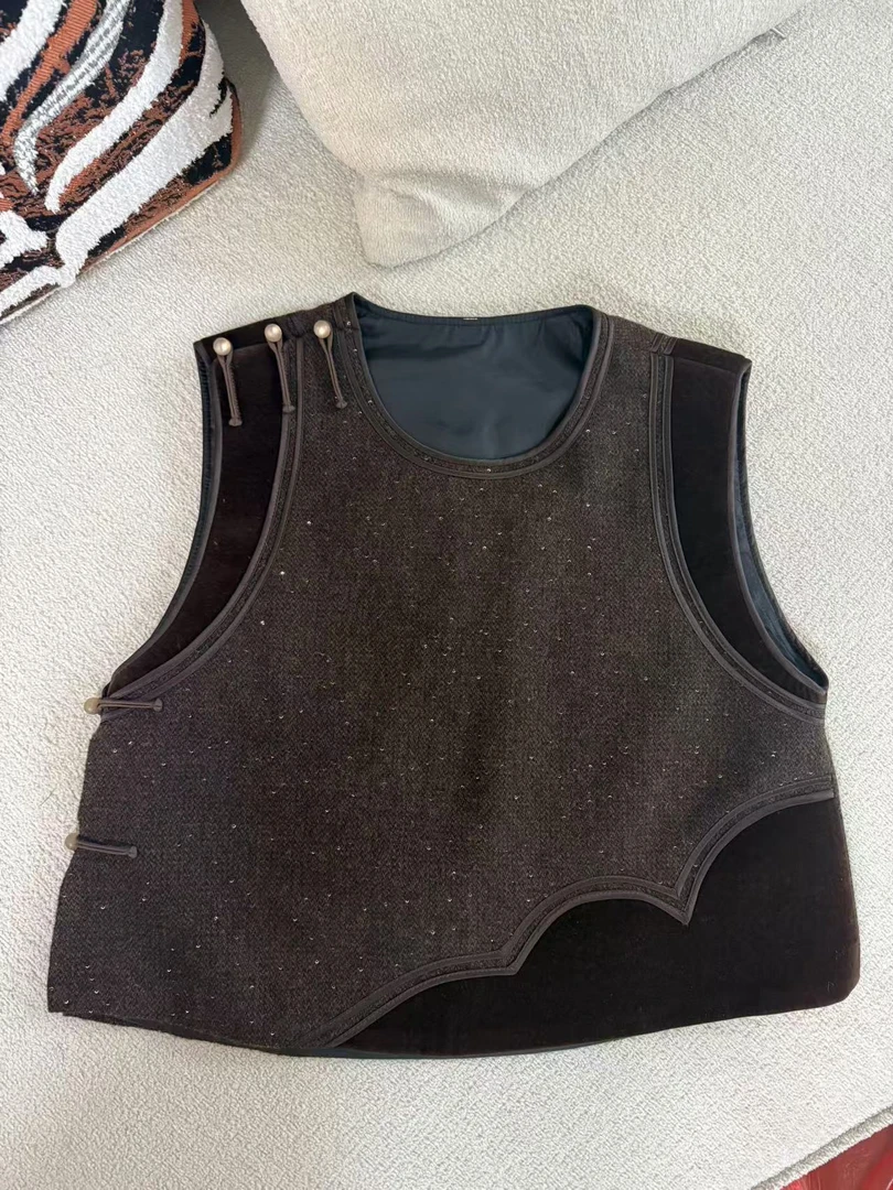 T y a n T y a n 蒙古族冬季宽松毛呢马甲 通勤风 亮片休闲百搭