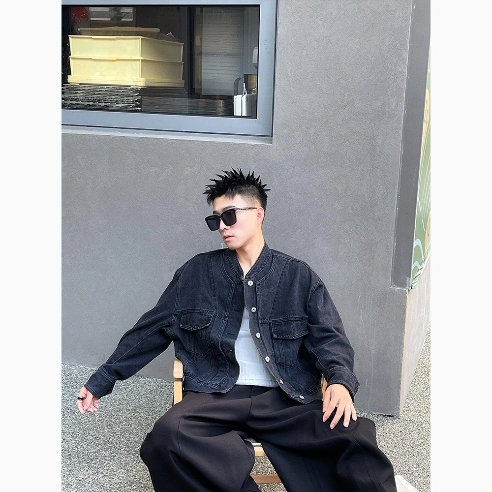 假两件双层领工装牛仔外套男士春秋潮牌痞帅高级感休闲棒球服夹克