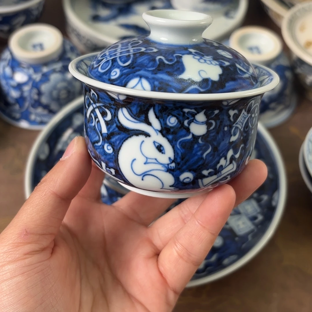 盖碗陶瓷景德镇手绘茶器开片