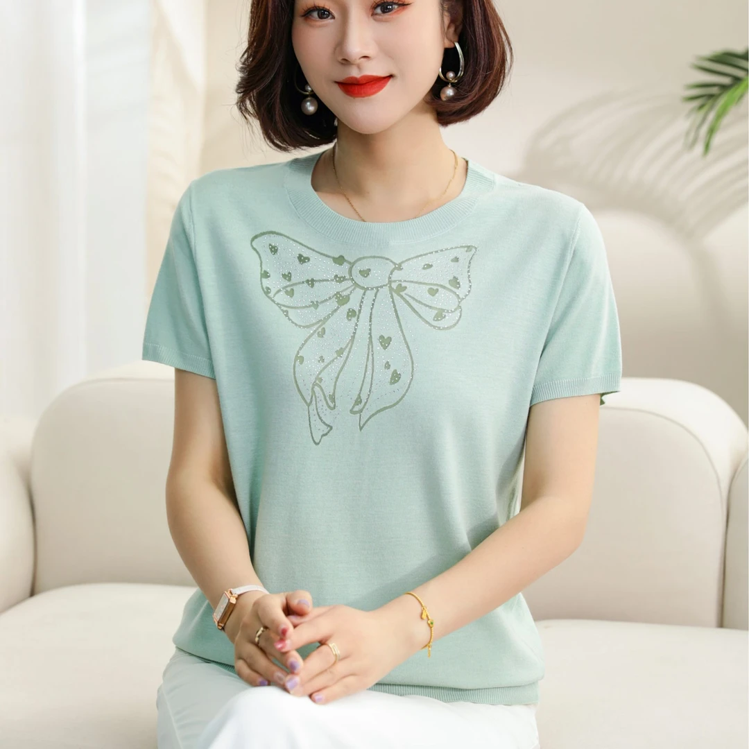 2025年中年夏装短袖气质妈妈装新款冰丝T恤夏季薄款宽松小衫