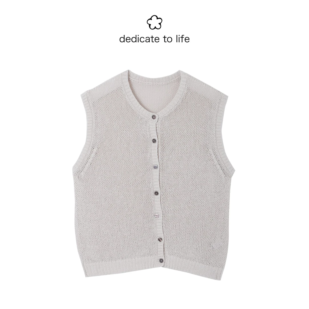 Dedicate献给原创女装/米灰色镂空复古针织马甲/百搭马夹休闲