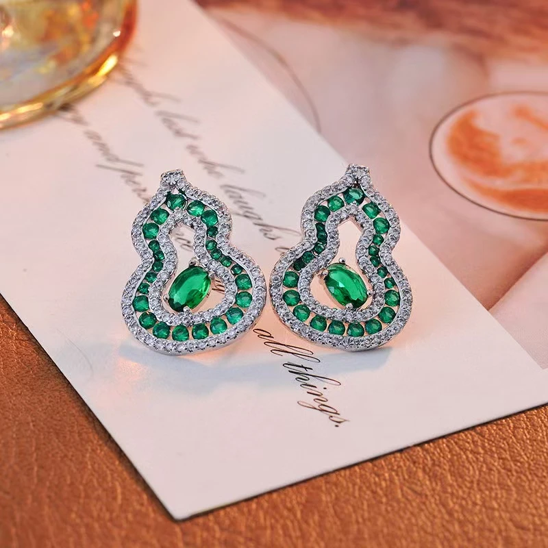 铜合金合成锆石耳饰 b161---法★【葫芦】百搭个性显白气质耳环