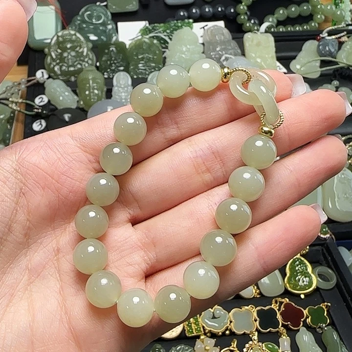 银S925镶嵌手串和田玉