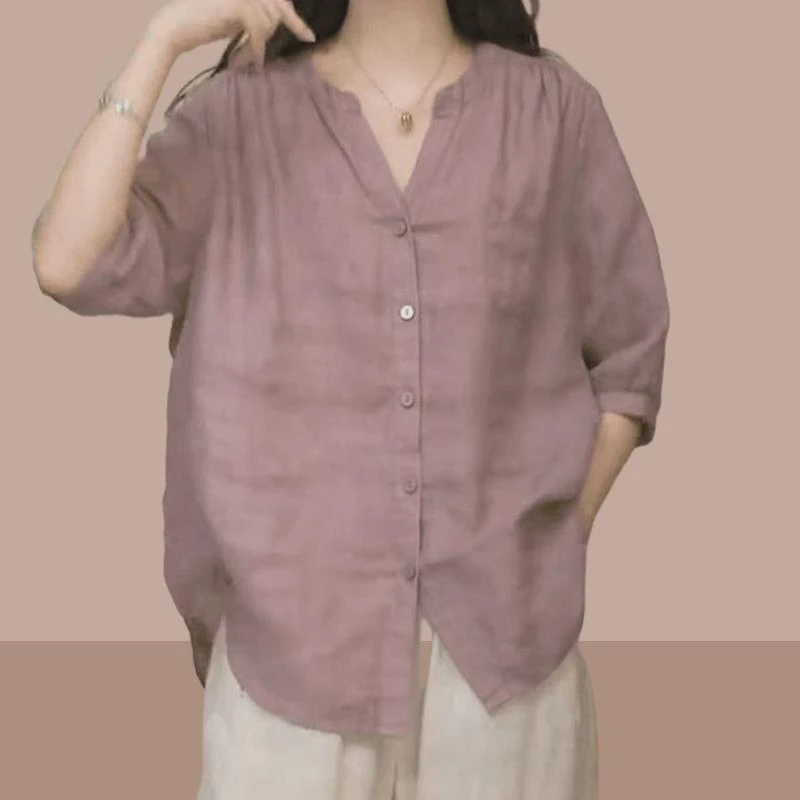 棉麻上衣女高端纯亚麻轻奢高级感天然苎麻2025新款夏季装短袖衬衫