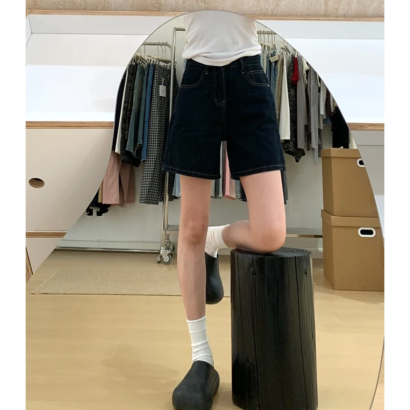 高腰设计感显瘦四分牛仔短裤女夏季新款宽松显瘦休闲五分阔腿裤