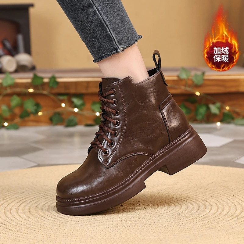 百搭2025冬季加绒新款厚底马丁靴女透气短靴女鞋增高短靴9883