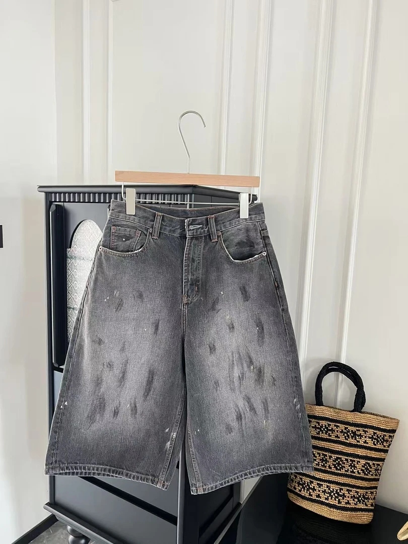 MAINRAY-「ac涂鸦」泼墨泥染做旧水洗宽松休闲牛仔中裤