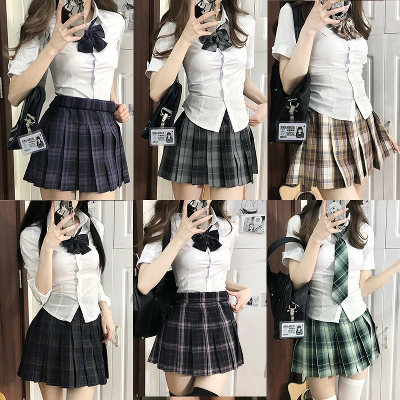 【十字银河纯欲套装】长短袖学院风制服纯欲百褶裙套装收腰衬衫jk
