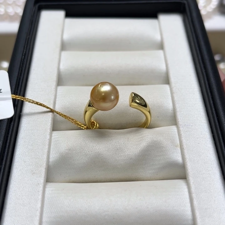 银S925镶嵌戒指海水珍珠9-10m 48号