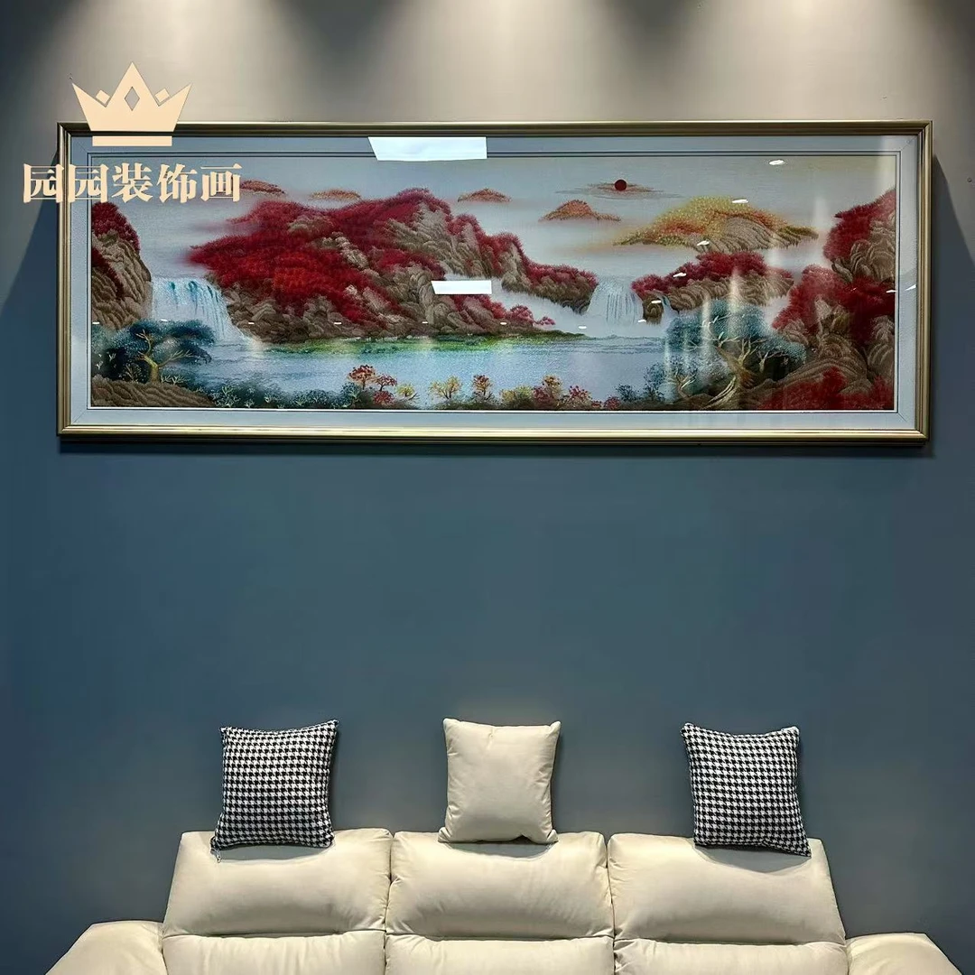 「鸿运当头带太阳款」织锦绣客厅挂画刺绣沙发背景墙装饰画山水壁画