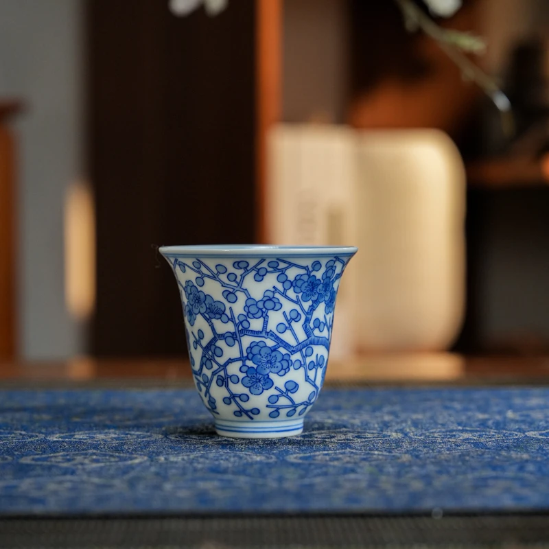【潮爸小龙哥专属】墨舍名窑 春风祥玉青花地皮梅花品杯（cfxy114）
