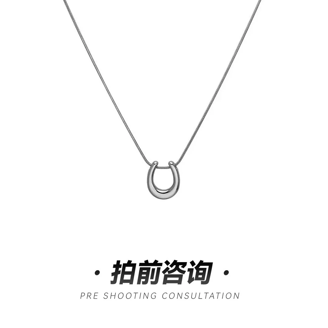 合金项链 大号马蹄扣项链半钻满钻休闲通勤百搭款毛衣链