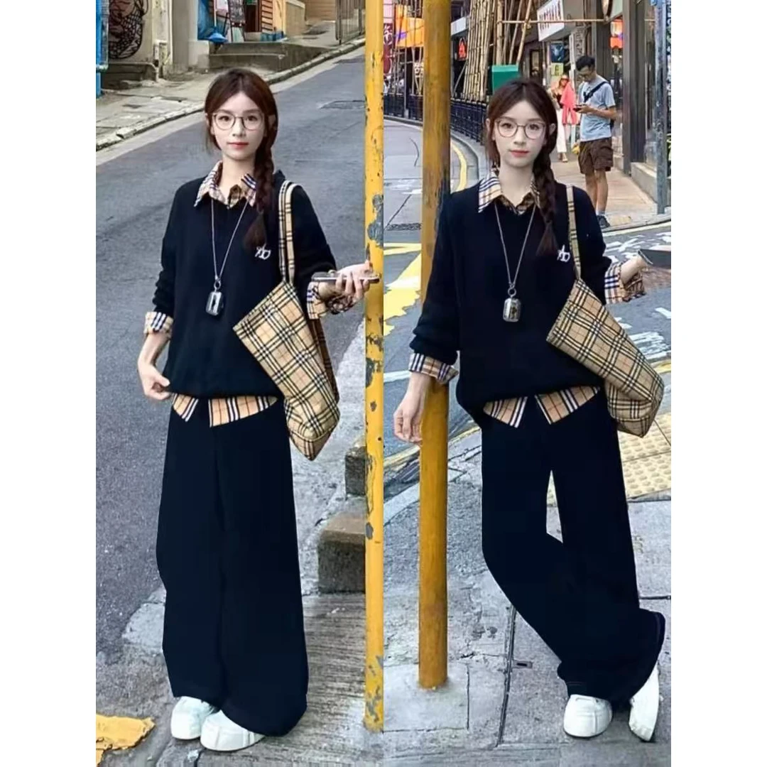 学院风运动套装女秋季学生宽松显瘦韩版时尚假两件卫衣休闲两件套