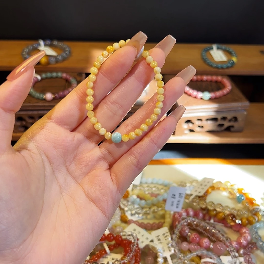 水晶手链银S925镶嵌蜜蜡860