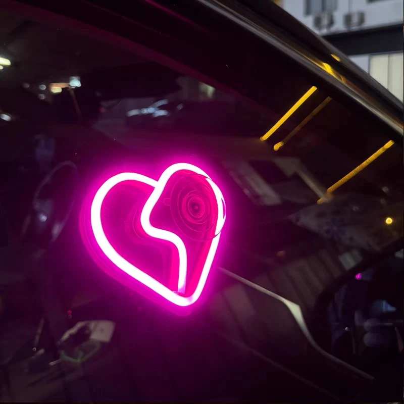 汽车LED车窗霓虹灯JDM发光心型装饰灯车载接口无线遥控氛围灯