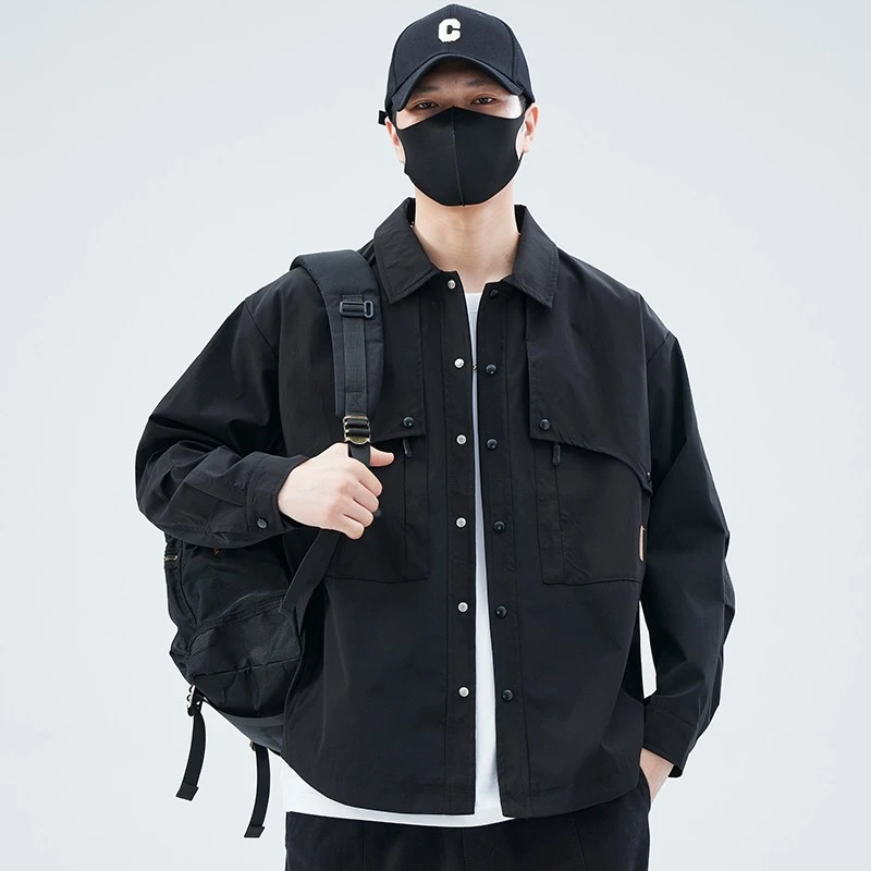 设计感外套男春秋季2025新款翻领工装衬衫式夹克秋装宽松薄款潮流