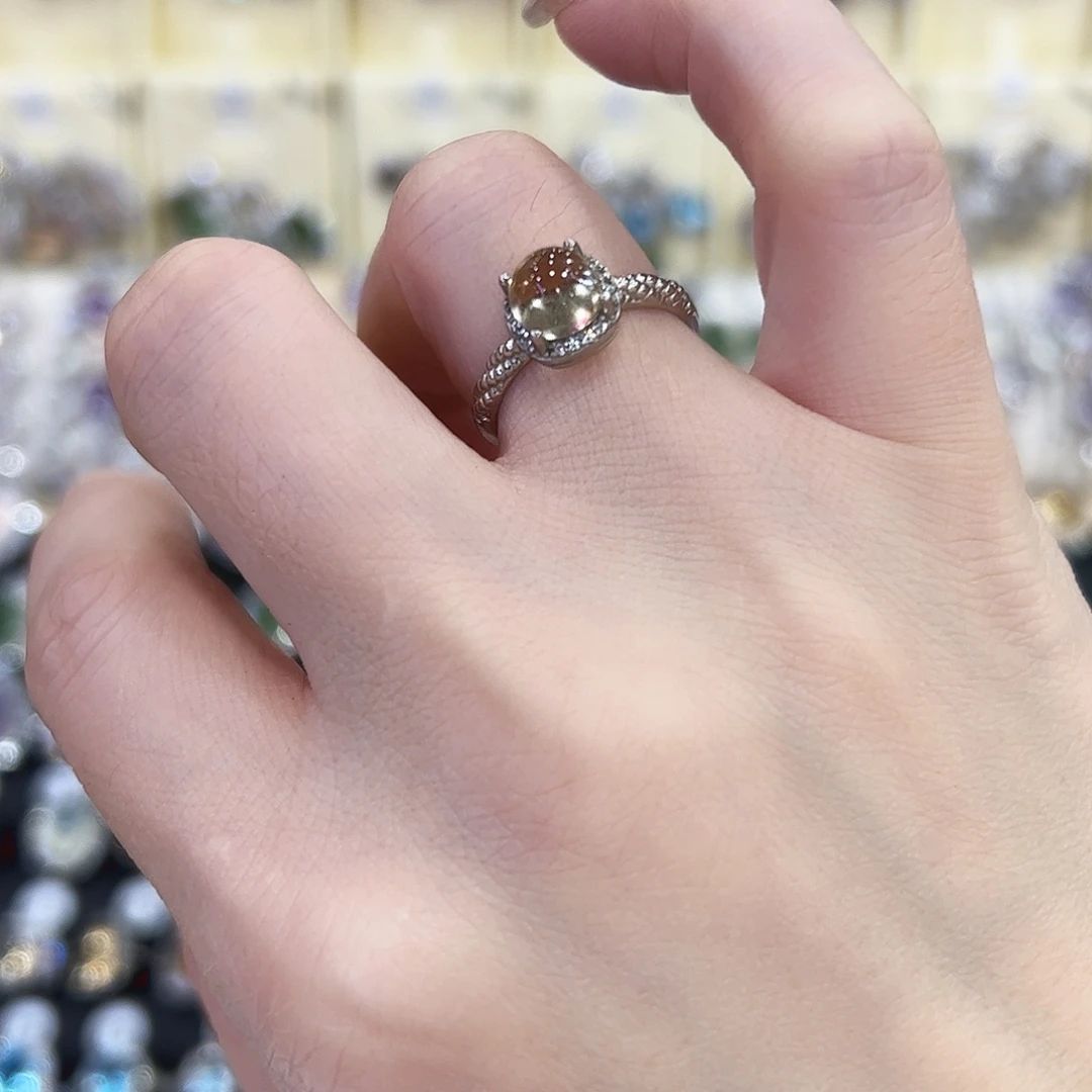 戒指黄晶银S925镶嵌