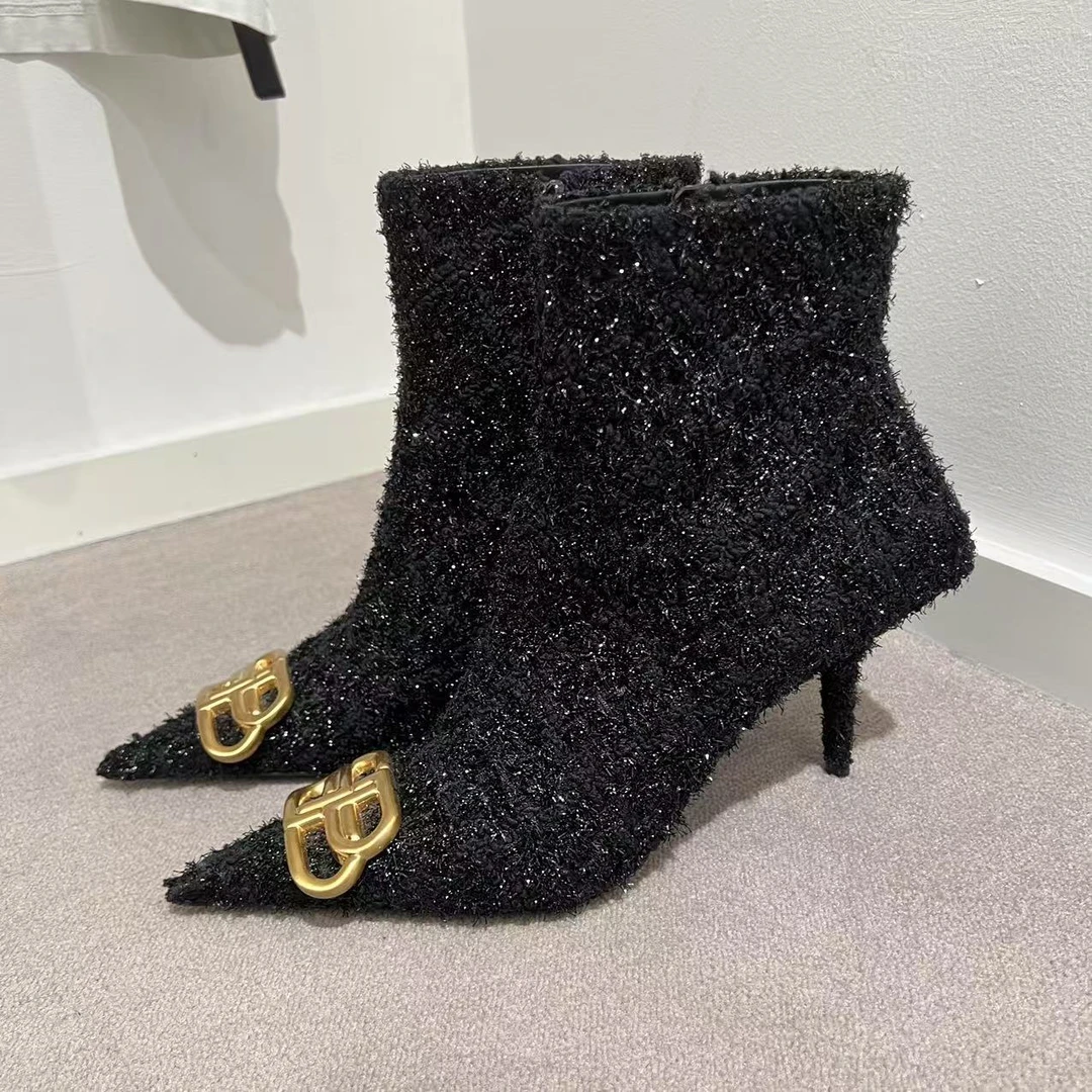 全新未使用 Balenciaga/巴黎世家 /七七/粗花呢高跟短靴