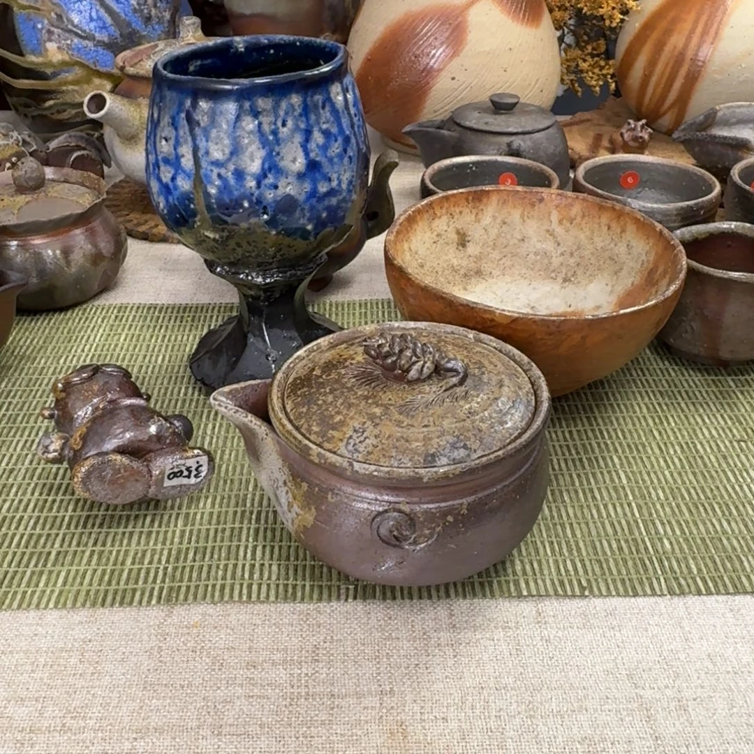 山***夫备前烧 马场隆志 高脚等4件