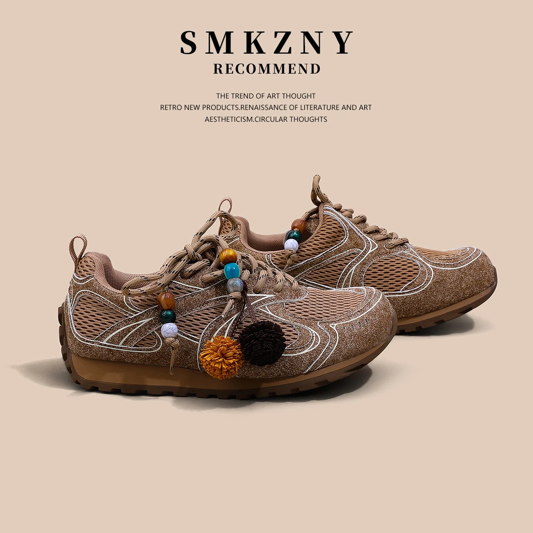 真皮复古网面阿甘德训鞋女2025早秋新款百搭厚底运动休闲鞋2080