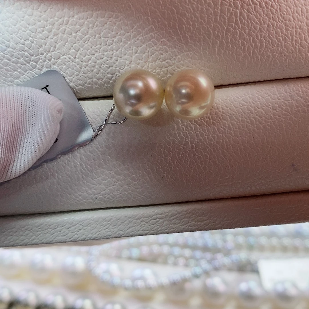 银S925镶嵌耳饰海水珍珠8-9