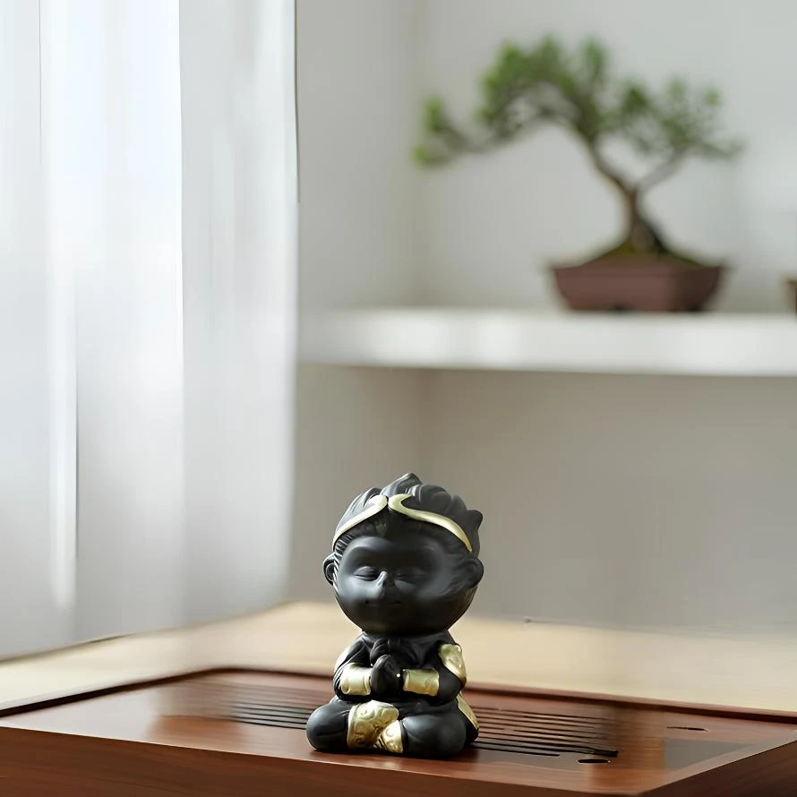 【旺】紫砂创意茶宠齐天大圣陶瓷孙悟空摆件精品可养茶玩