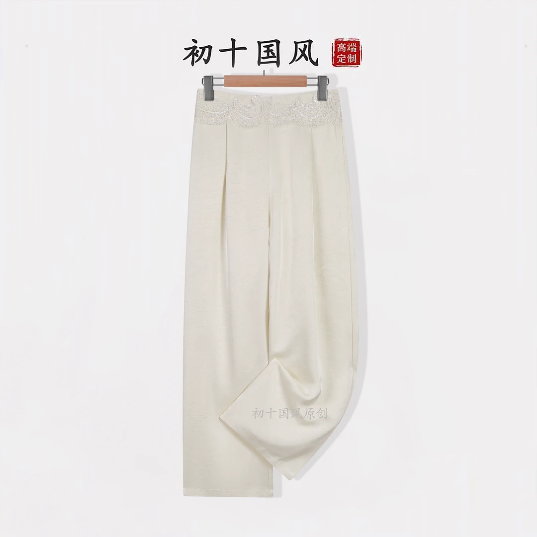 【清甜一夏】2025中国风时尚气质女裤醋酸缎面直筒阔腿裤F092