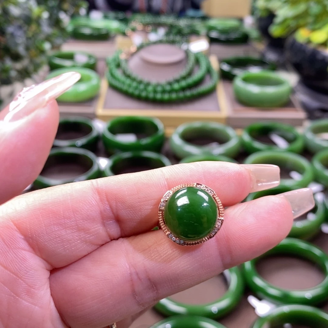 和田玉（碧玉）戒指银S925镶嵌