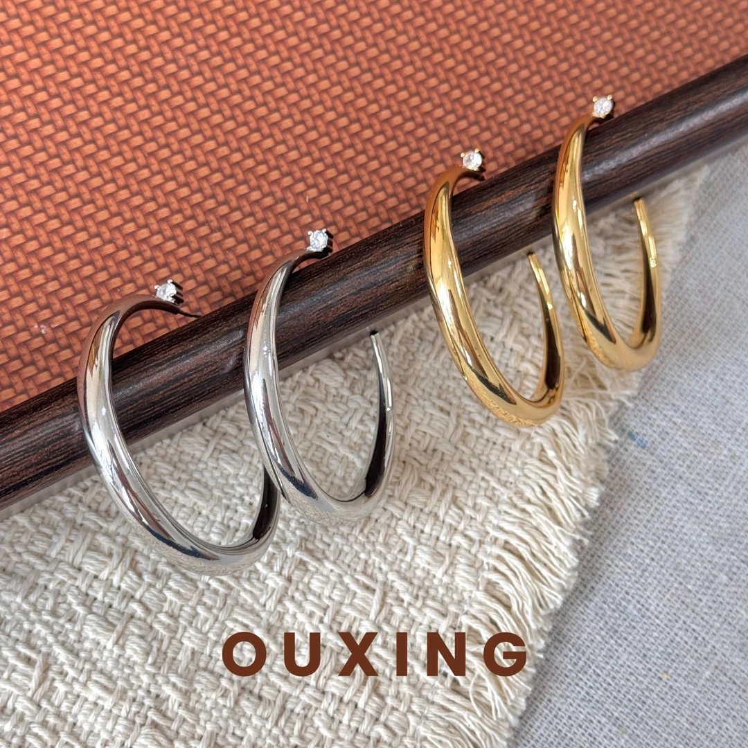 铜合金合成锆石耳饰 [素圈]百搭气质时尚欧美个性ins大耳圈耳环