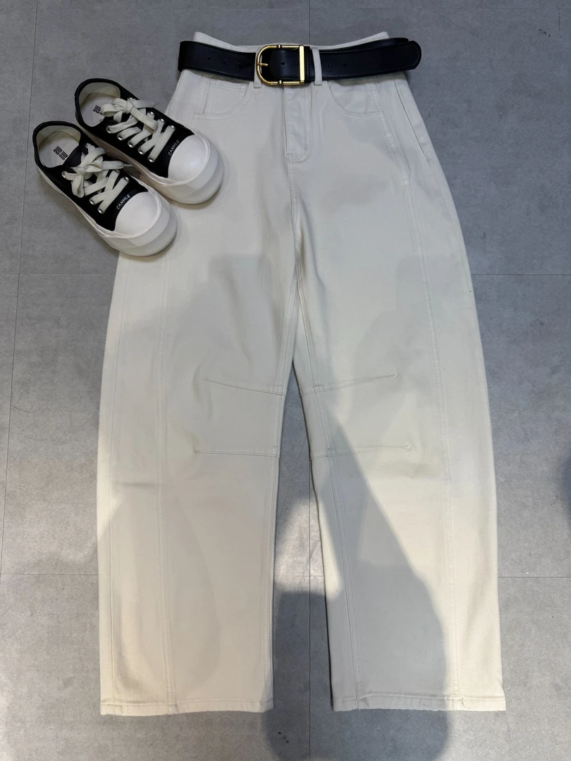 W4982王仙女 弯刀牛仔阔腿裤女秋慵懒设计感显瘦宽松遮腿型香蕉裤