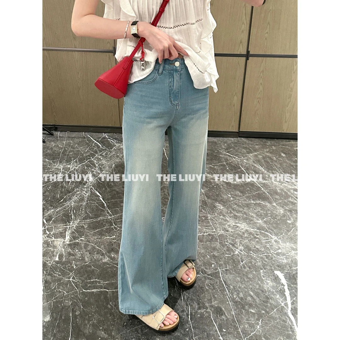 【LIUYI】招牌牛仔~夏季莱赛尔四面弹高腰显瘦微喇面膜牛仔裤55252