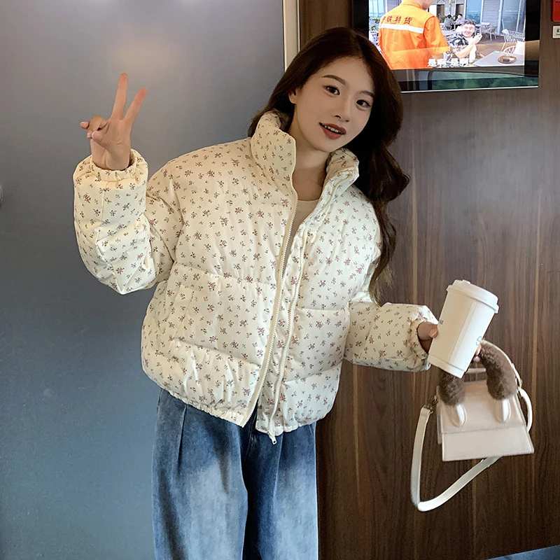 碎花面包服外套棉衣女2025年冬季韩版宽松小棉袄加厚短款棉服上衣
