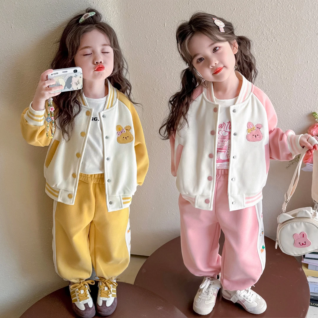 女童套装春秋季2025新款洋气儿童宝宝时髦棒球服秋季童装潮酷套装