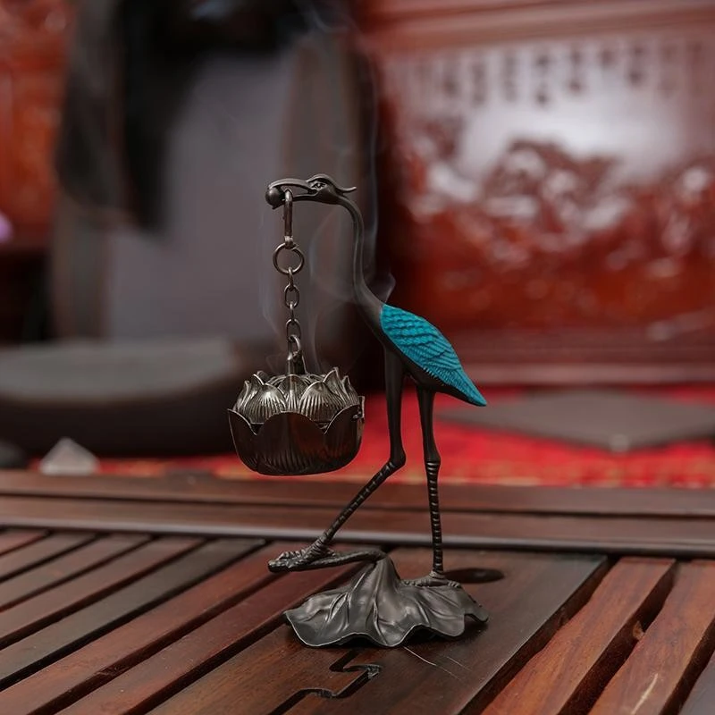 悬挂合金调式香炉薰炉摆件瑞鹤衔福迷你仙鹤家用室内盘香炉茶道