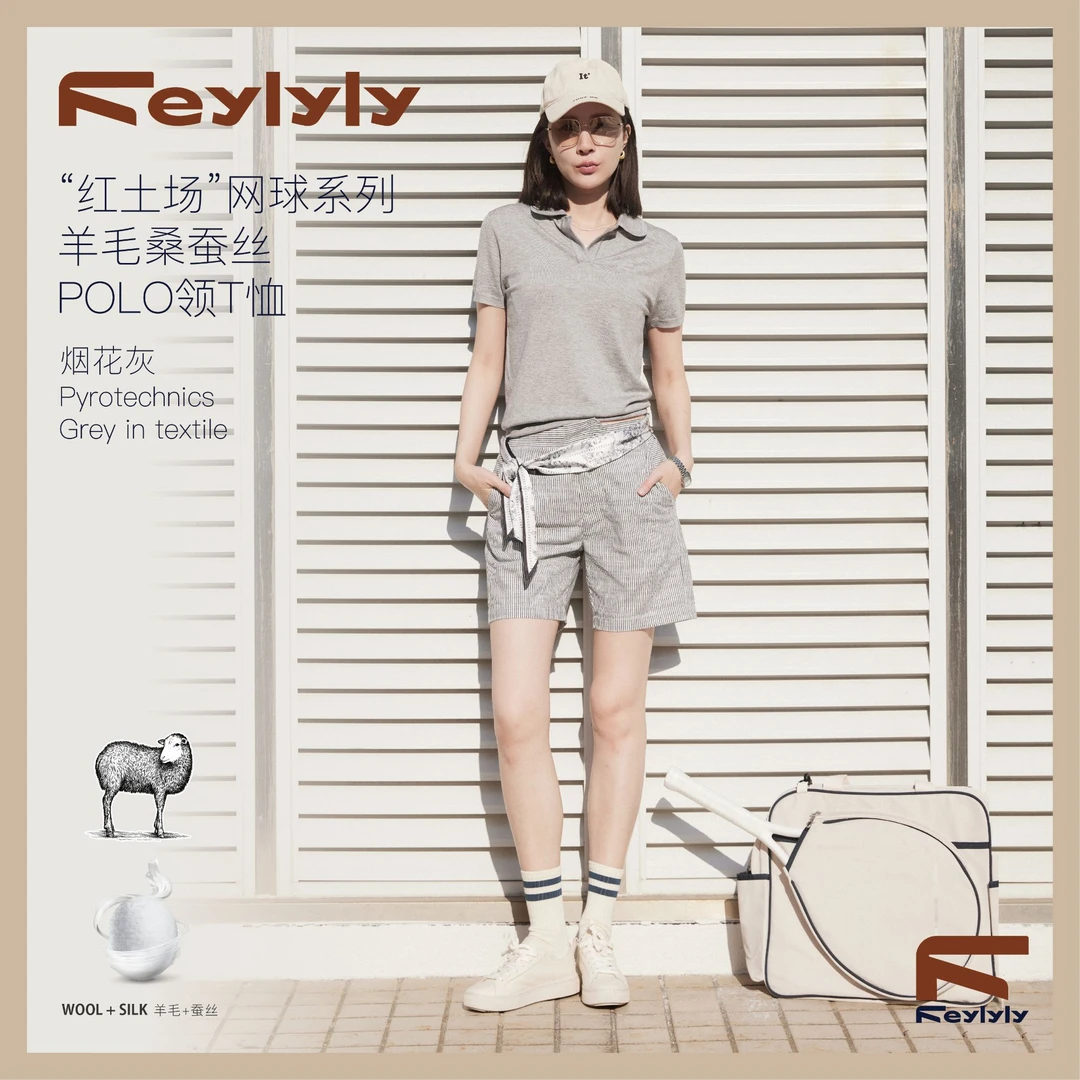 FEYLYLY网球翻领桑蚕丝T恤跑步运动夏季时尚显瘦百搭polo女款透气