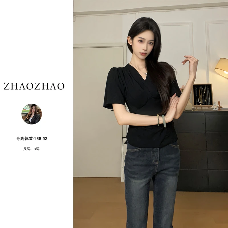 夏季领气质显瘦修身气质显瘦带辣妹上衣百搭