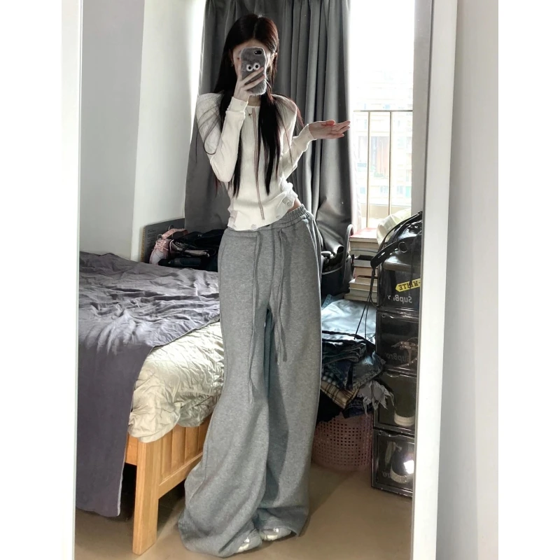 180高个子175加长灰色西装阔腿裤女高腰垂感直筒裤宽松运动休闲裤