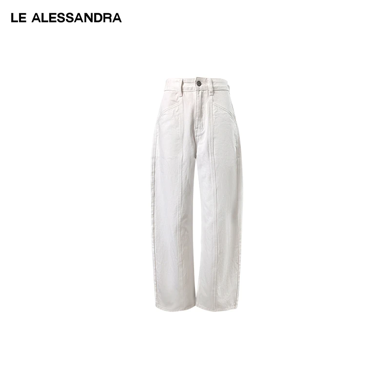 品牌直营 LE ALESSANDRA 原牛牛仔弯刀拼接斜插口袋牛仔长裤
