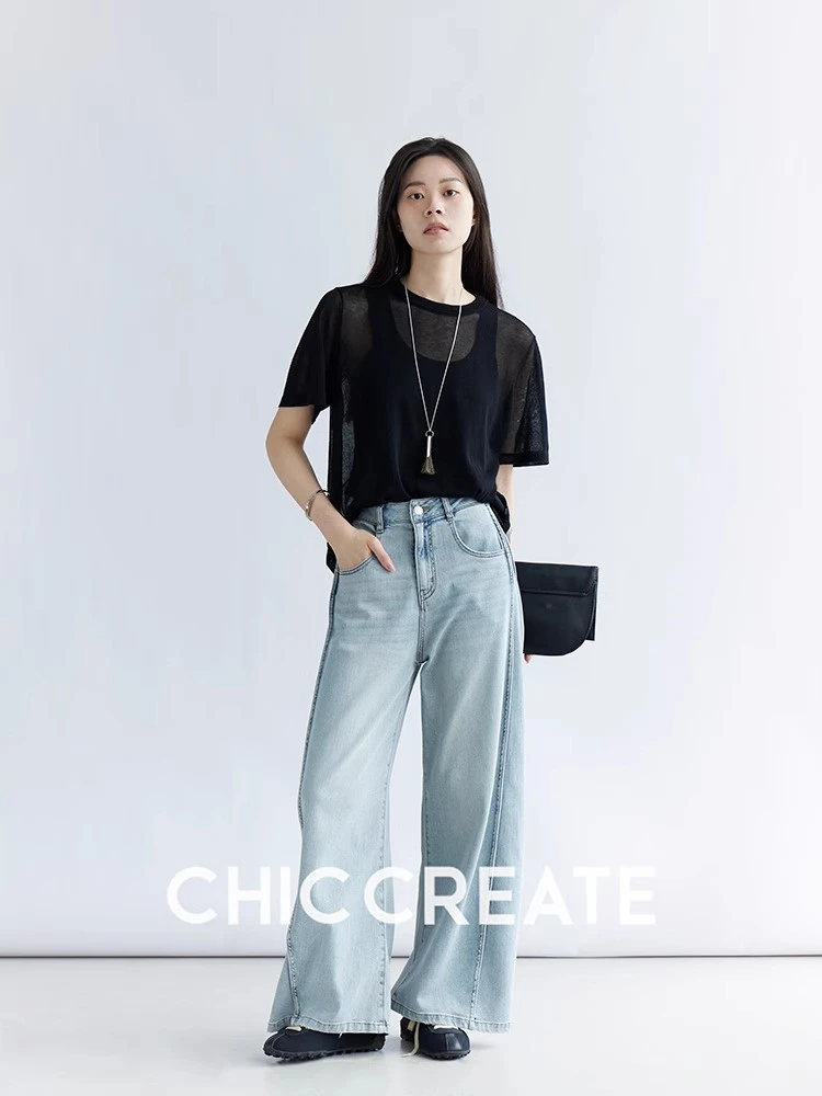 通透呼吸感！ 宽松显瘦直筒圆领针织短袖T恤女夏新