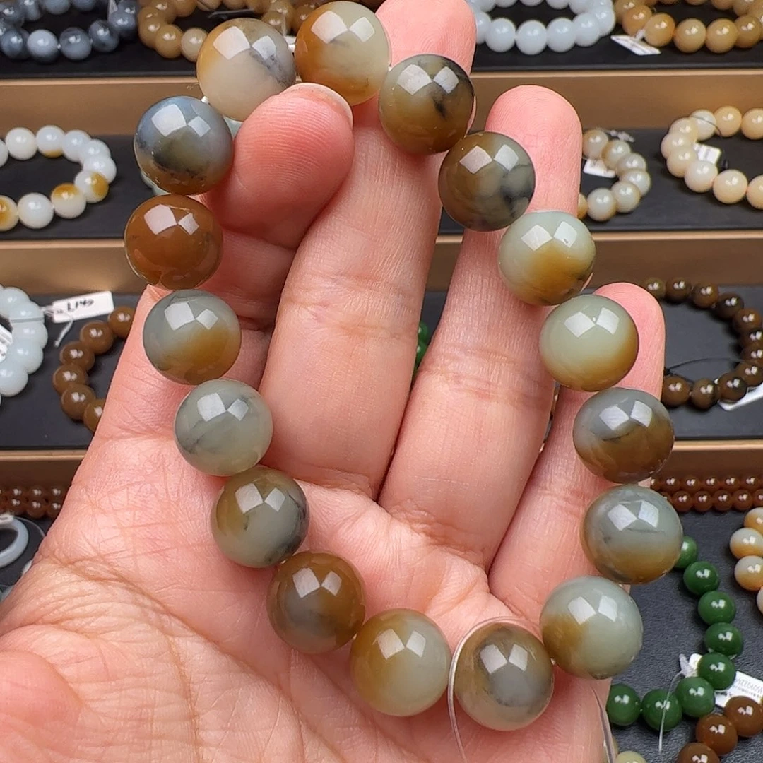 和田玉未镶嵌手链新疆颗颗楼兰三色