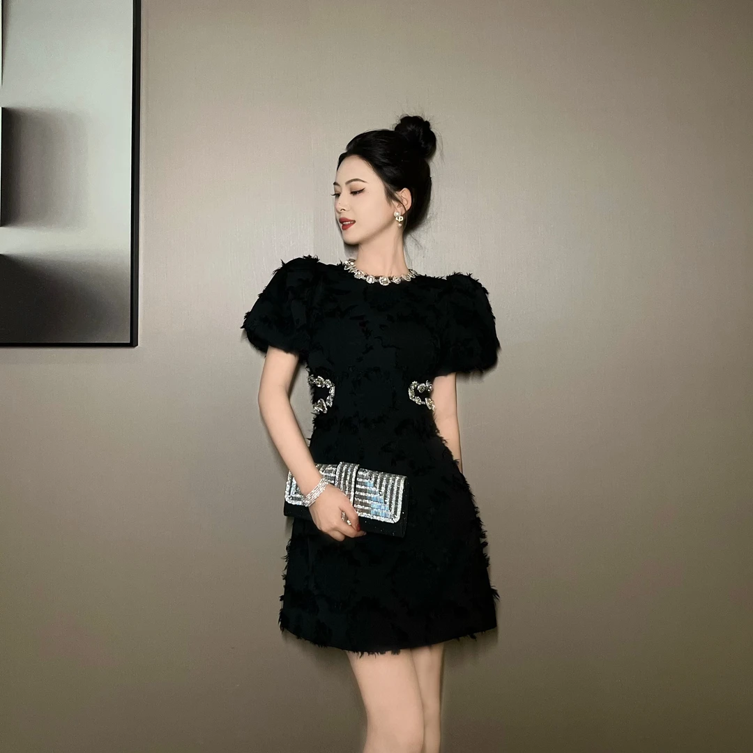 Pretty小众设计师品牌江江定制 时尚气质赫本风法式小黑裙20660