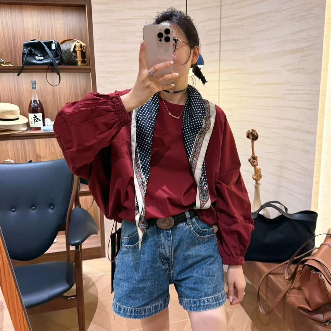 秋韩版宽松大码胖mm休闲慵懒松弛风抽绳收腰套头衬衫2603#